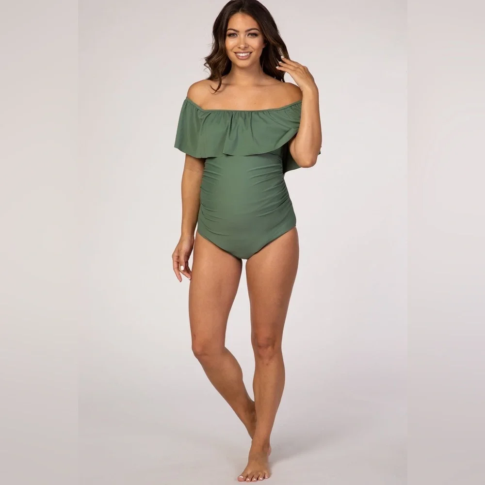 Pinkblush sage ruffle trim convertible one piece bathing suit swim suit nwot
